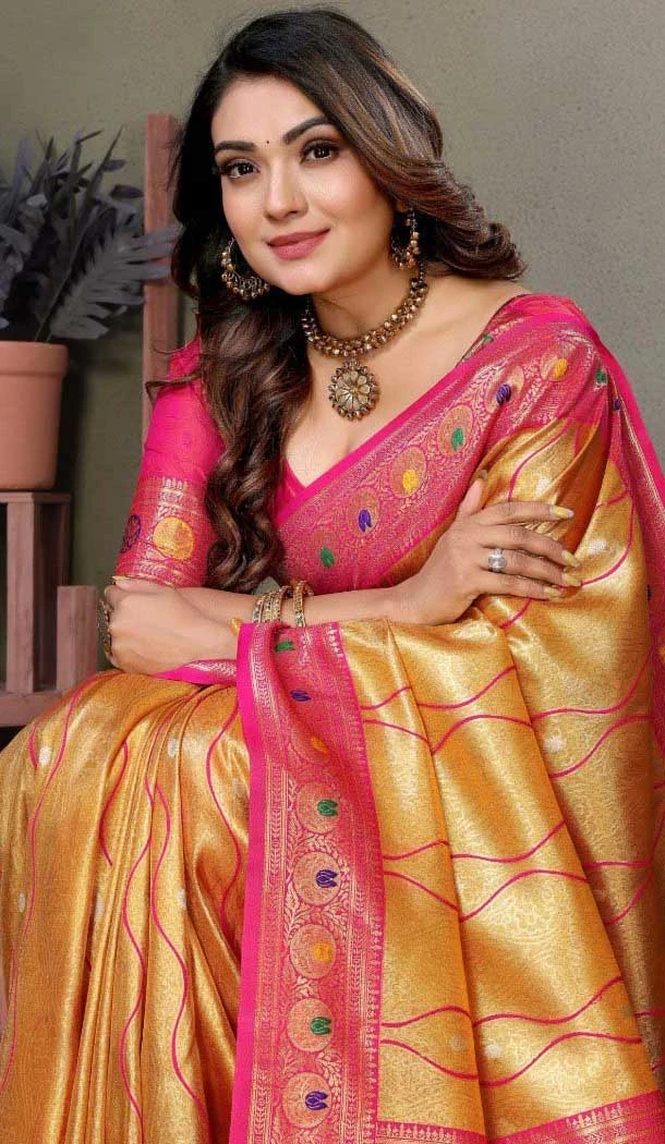 Mustard Banarasi Tissue Silk Jacquard Work Ethnic Wear Saree - 11268200005