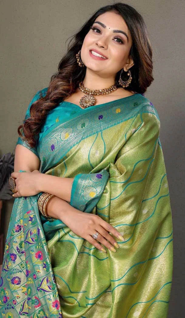Light Green Banarasi Tissue Silk Jacquard Work Ethnic Wear Saree - 11268200006