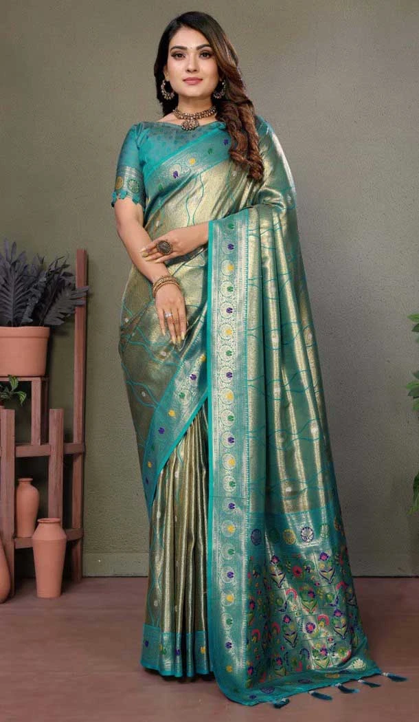 Multi Color Banarasi Tissue Silk Jacquard Work Ethnic Wear Saree - 11268200008 Multi Color Banarasi Tissue Silk Jacquard Work Ethnic Wear Saree - 11268200008