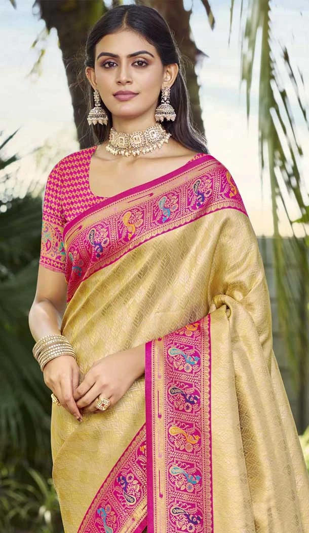 Beige Art Silk Woven Work Designer Party Wear Saree - 11391200606