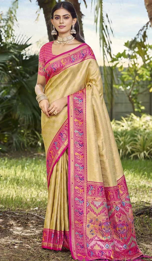 Beige Art Silk Woven Work Designer Party Wear Saree - 11391200606