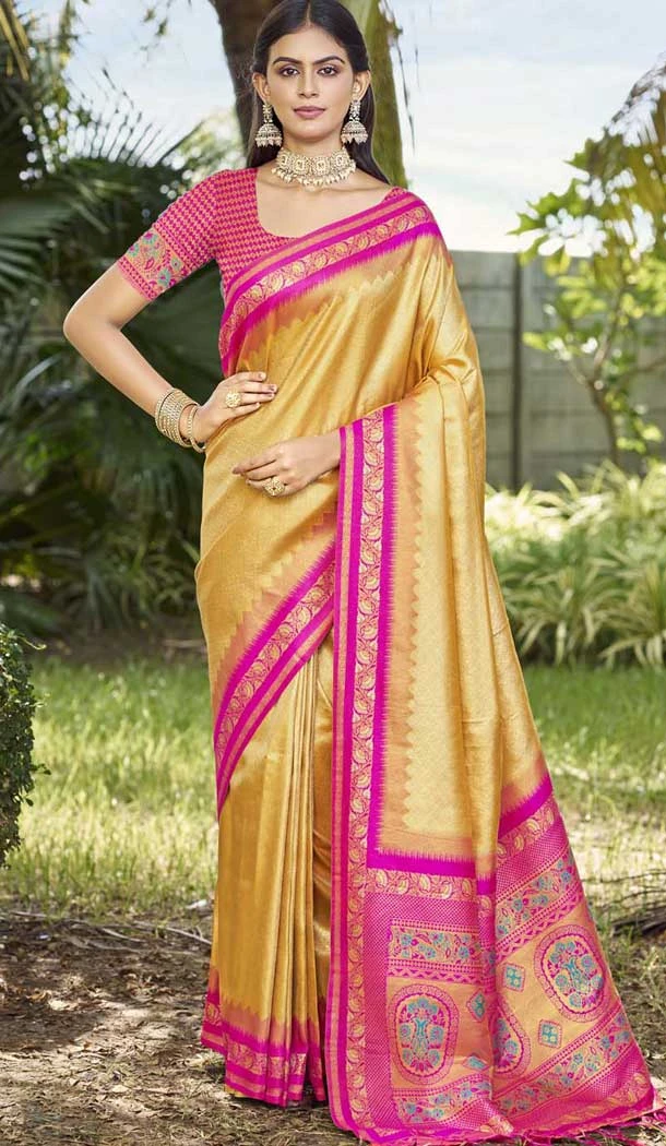 Gold Art Silk Woven Work Designer Party Wear Saree - 11391200610