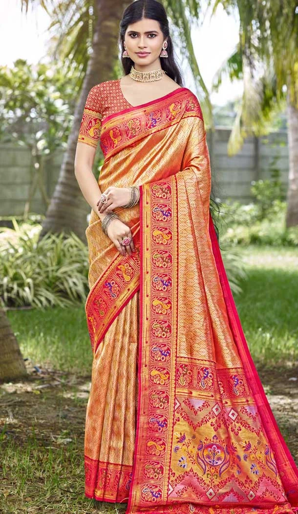 Art Silk Weaving Zari Work Party Wear Saree In Orange - 11392200612 Art Silk Weaving Zari Work Party Wear Saree In Orange - 11392200612