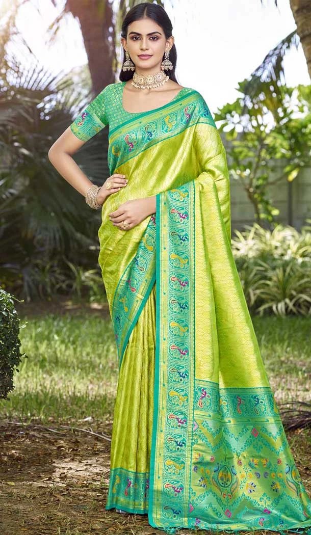 Art Silk Weaving Zari Work Party Wear Saree In Parrot Green - 11392200613 Art Silk Weaving Zari Work Party Wear Saree In Parrot Green - 11392200613