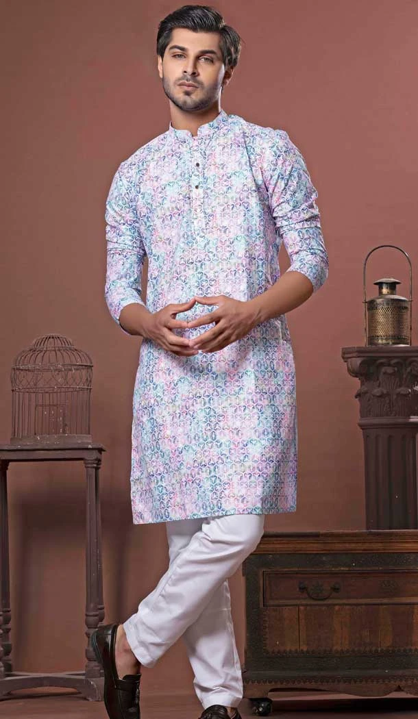 Multi Color Cotton Digital Print Work Party Wear Men Kurta Pajama - 11468201059
