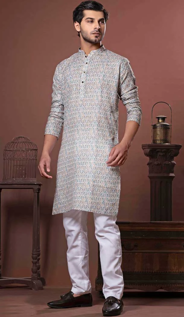 Green Multi Color Cotton Digital Print Work Party Wear Men Kurta Pajama - 11468201060