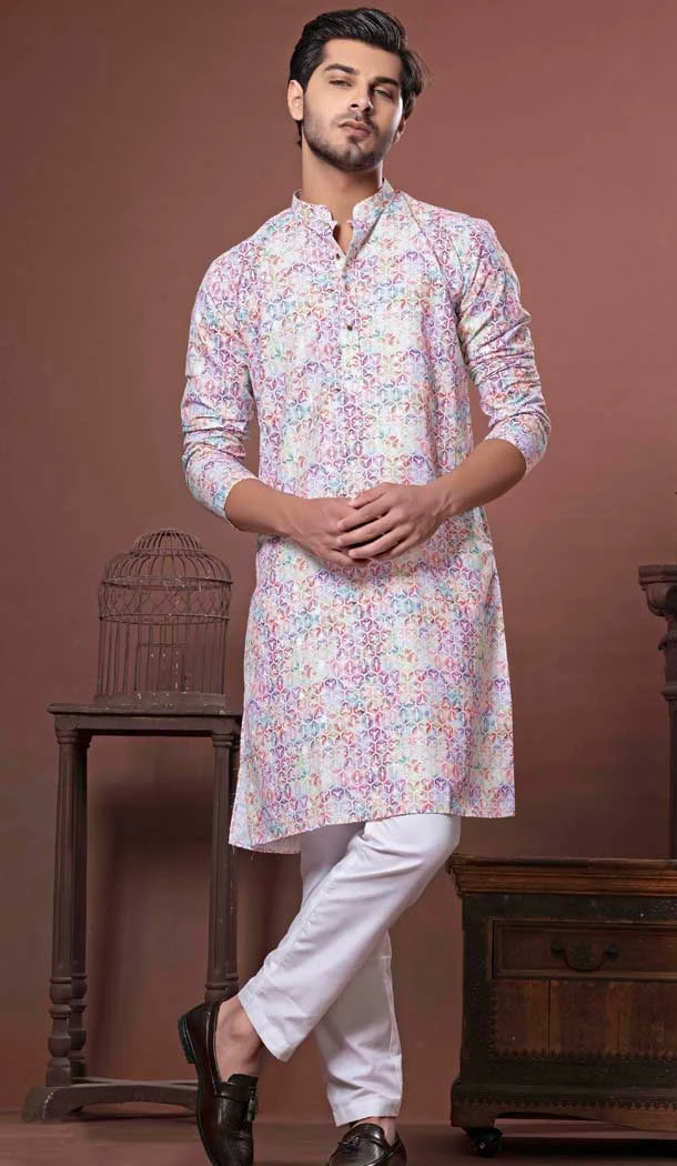 Multi Color Soft Cotton Digital Print Work Party Wear Men Kurta Pajama - 11468201062