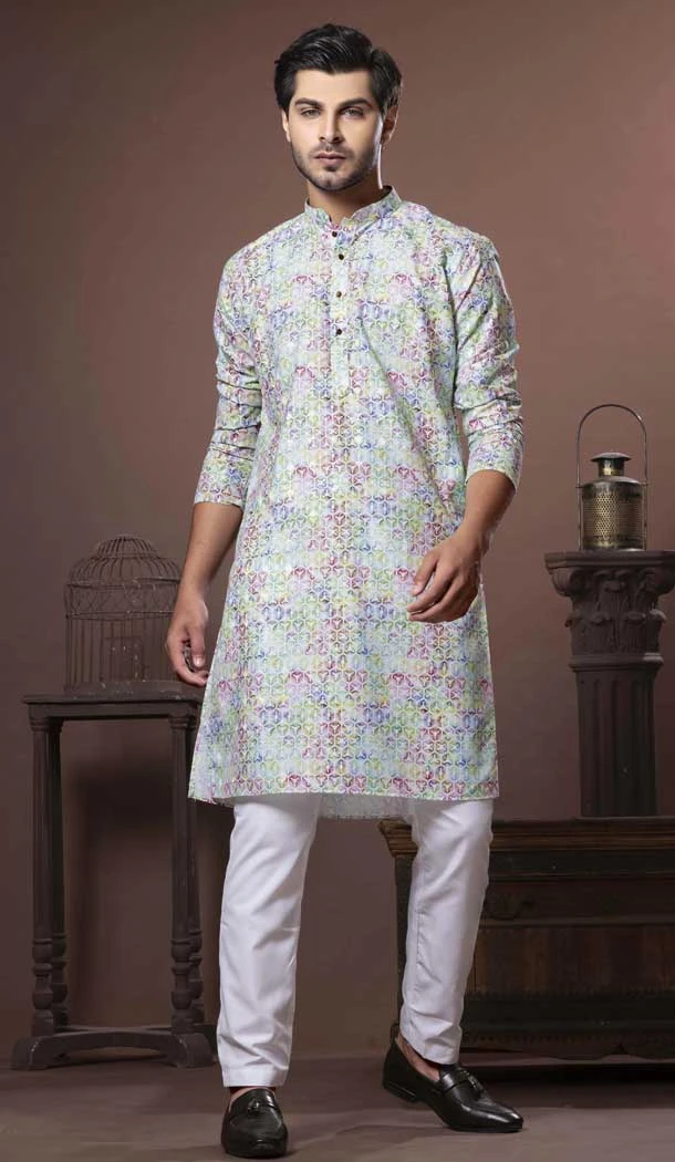 Multi Color Cotton Digital Print Work Party Wear Men Kurta Pajama - 11468201066