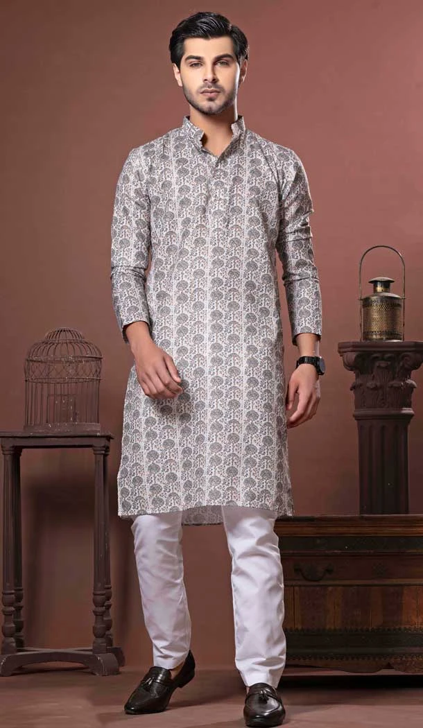 Green Multi Color Soft Cotton Digital Print Work Party Wear Men Kurta Pajama - 11468201070