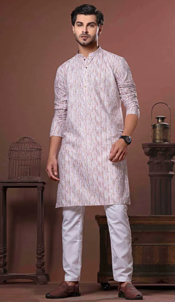 White Multi Color Cotton Digital Print Work Party Wear Men Kurta Pajama - 11468201076