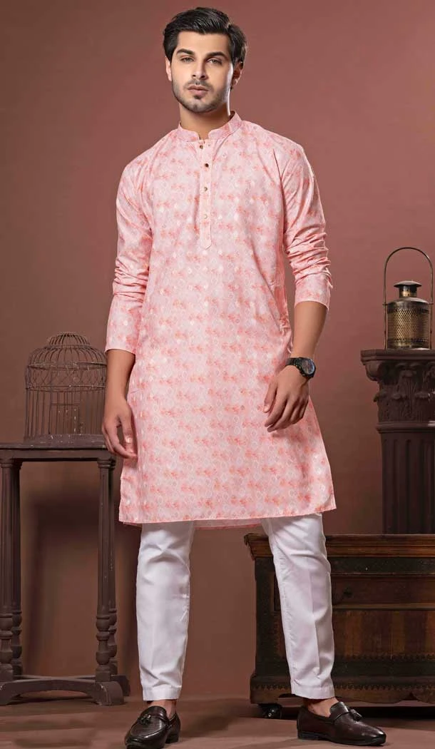 Pink Tie Die Cotton Digital Print Work Party Wear Men Kurta Pajama - 11468201088