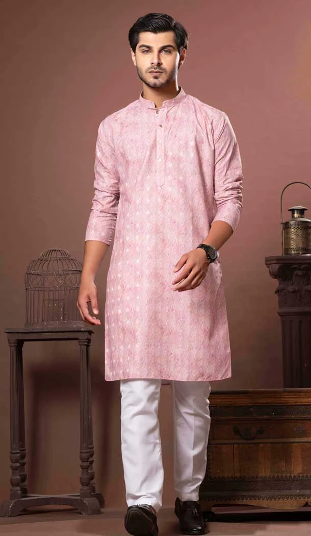 Pink Multi Color Cotton Digital Print Work Party Wear Men Kurta Pajama - 11468201091