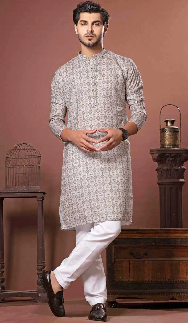 Green Multi Color Cotton Digital Print Work Party Wear Men Kurta Pajama - 11468201092