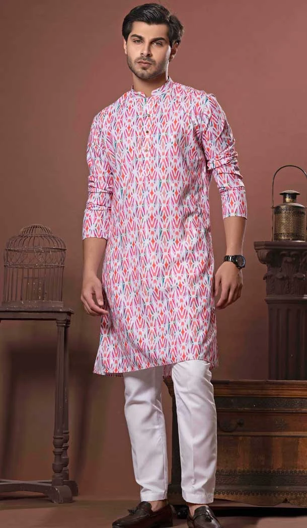 Multi Color Digital Print Soft Cotton Work Party Wear Men Kurta Pajama - 11468201097