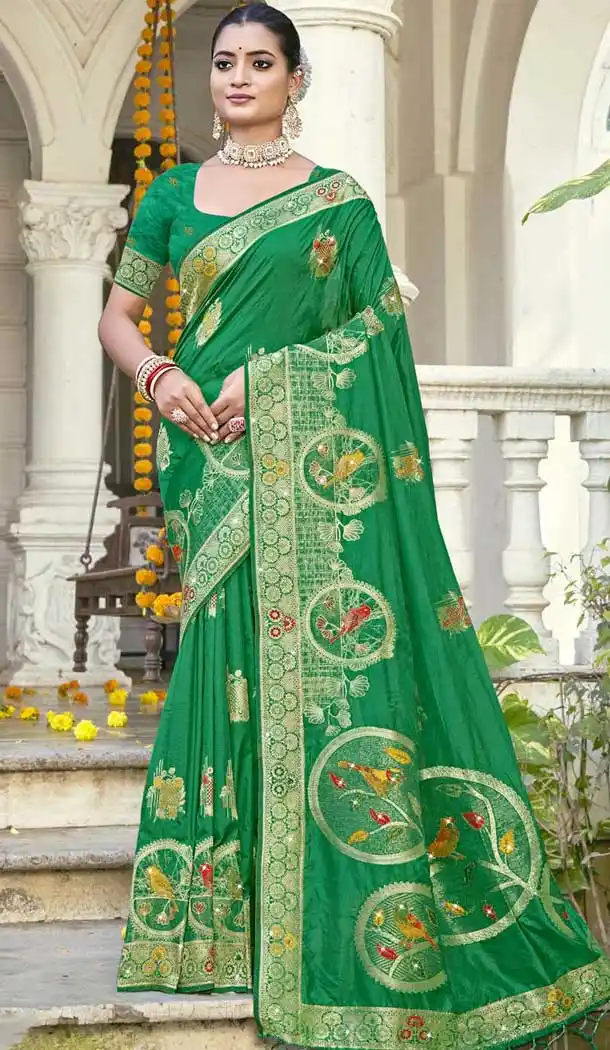 Art Silk Weaving Work Designer Party Wear Saree In Green - 11394200625