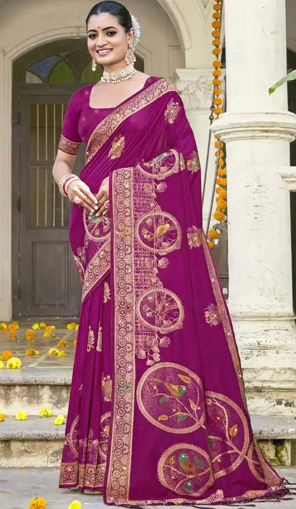 Art Silk Weaving Work Designer Party Wear Saree In Wine - 11394200626