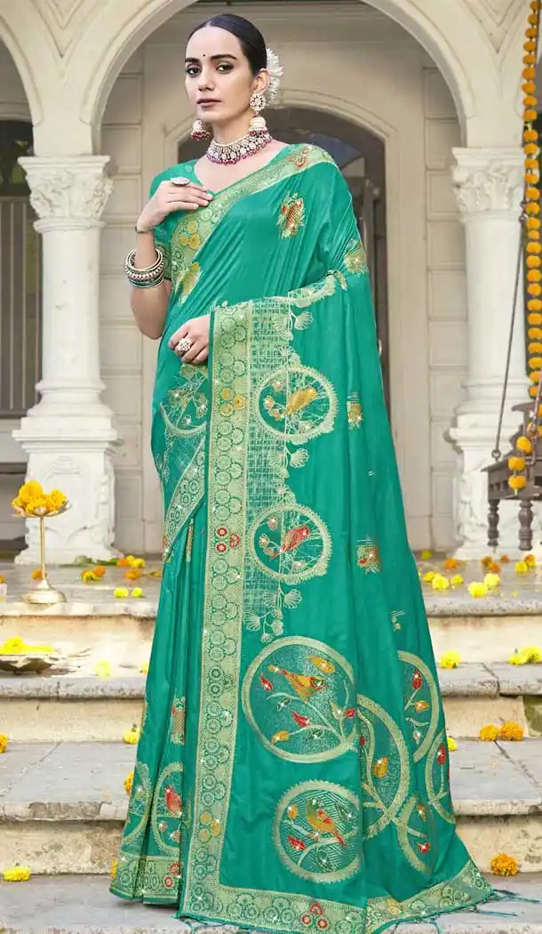 Art Silk Weaving Work Designer Party Wear Saree In Sea Green - 11394200627