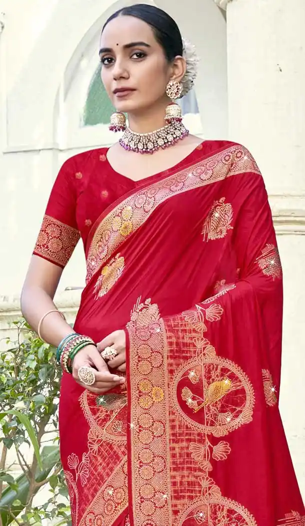 Art Silk Weaving Work Designer Party Wear Saree In Red - 11394200628