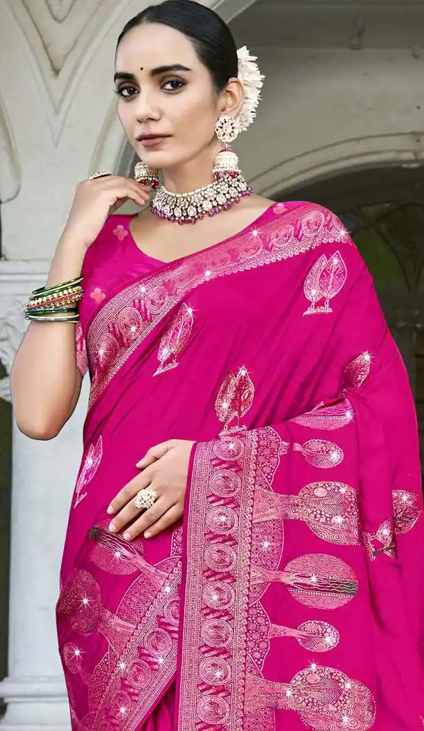 Rani Pink Art Silk Resham Work Festival Wear Saree - 11395200631