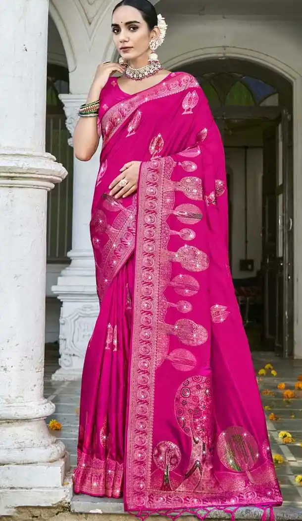 Rani Pink Art Silk Resham Work Festival Wear Saree - 11395200631
