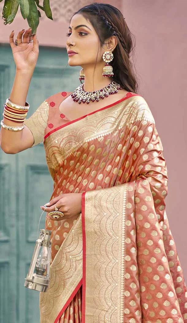 Dark Peach Art Silk Printed Work Traditional Wear Saree - 11411200684 Dark Peach Art Silk Printed Work Traditional Wear Saree - 11411200684