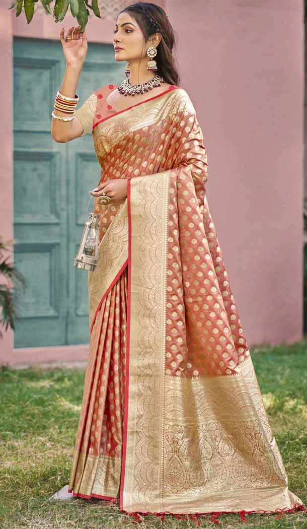 Dark Peach Art Silk Printed Work Traditional Wear Saree - 11411200684 Dark Peach Art Silk Printed Work Traditional Wear Saree - 11411200684