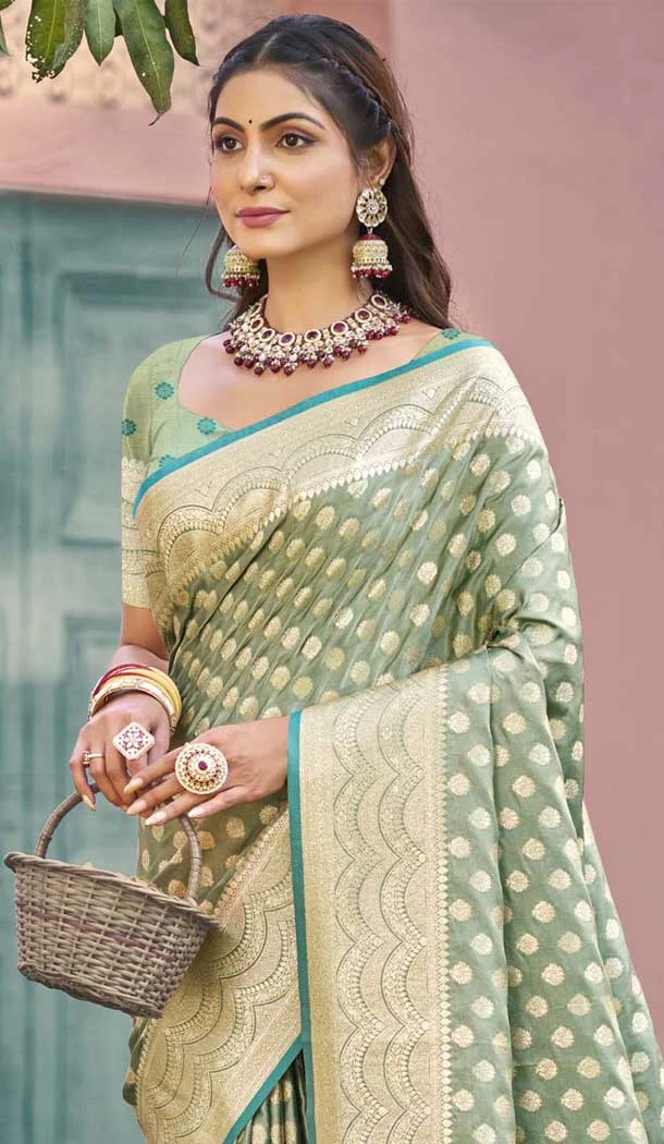 Mint Green Art Silk Printed Work Traditional Wear Saree - 11411200685