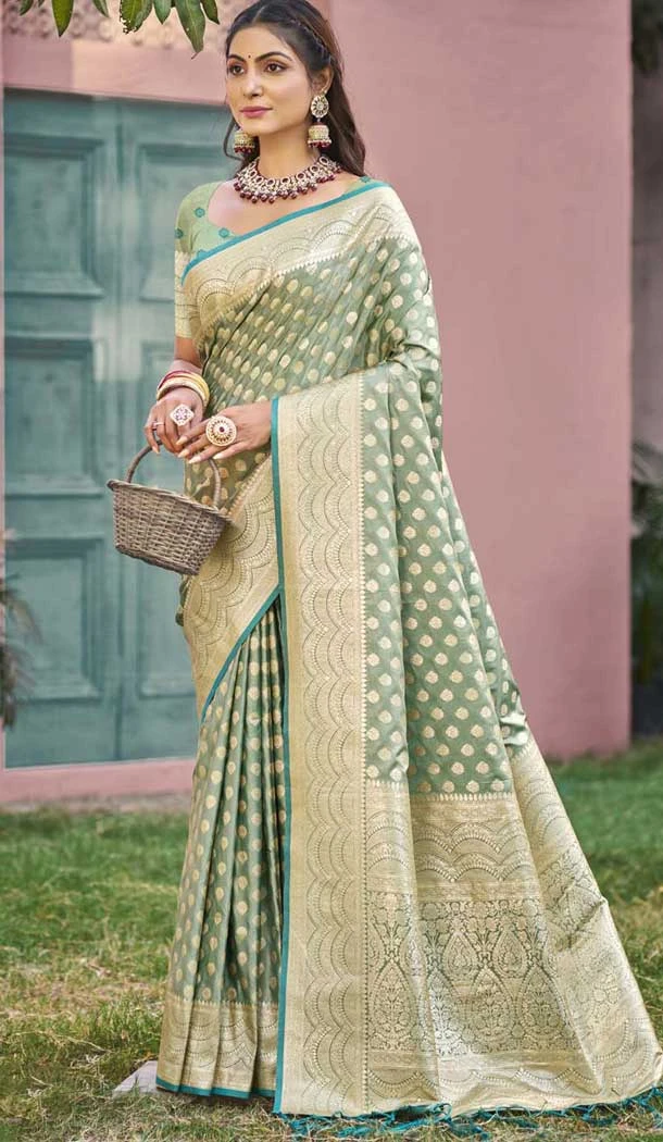 Mint Green Art Silk Printed Work Traditional Wear Saree - 11411200685