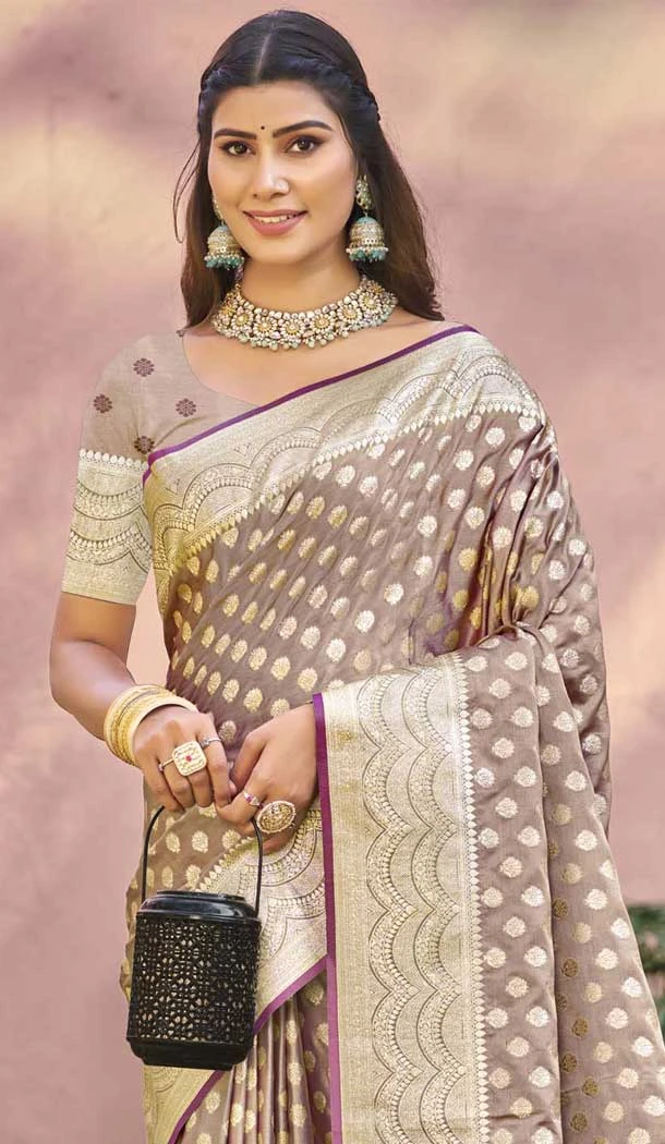Beige Art Silk Printed Work Traditional Wear Saree - 11411200686