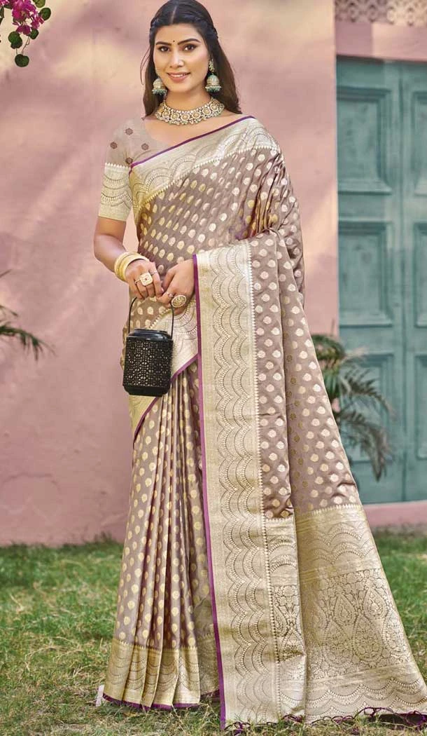 Beige Art Silk Printed Work Traditional Wear Saree - 11411200686