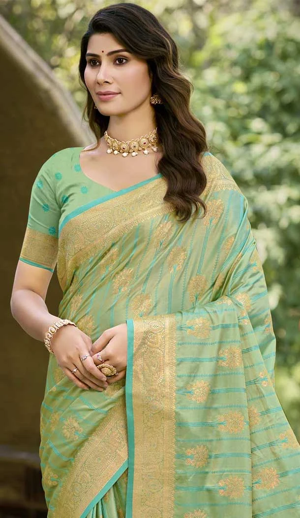 Art Silk Zari Work Designer Party Wear Saree In Mint Green - 11412200688