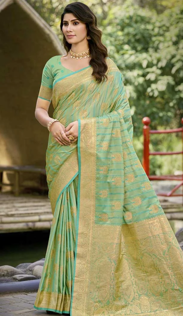 Art Silk Zari Work Designer Party Wear Saree In Mint Green - 11412200688
