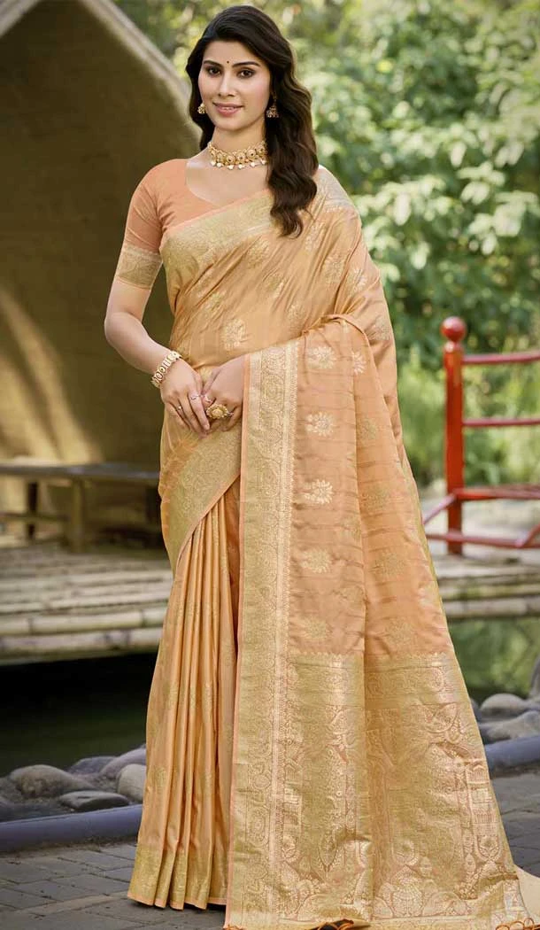 Art Silk Zari Work Designer Party Wear Saree In Peach - 11412200689