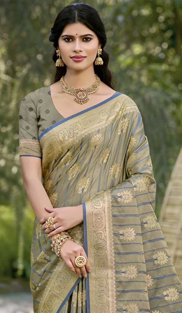 Art Silk Zari Work Designer Party Wear Saree In Grey - 11412200690