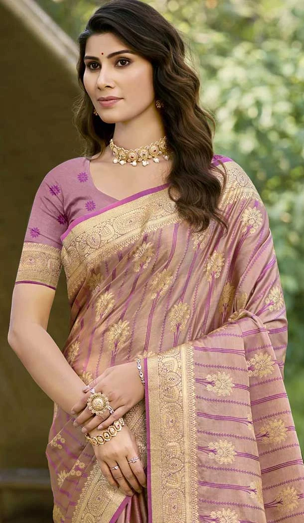Art Silk Zari Work Designer Party Wear Saree In Mauve - 11412200691
