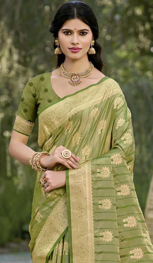 Art Silk Zari Work Designer Party Wear Saree In Green - 11412200692