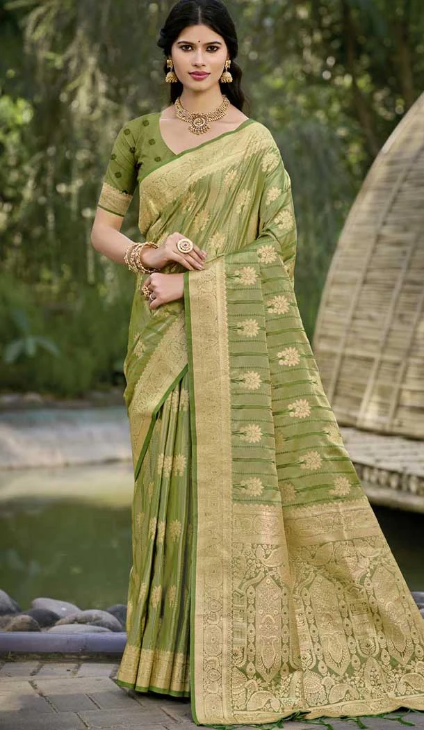 Art Silk Zari Work Designer Party Wear Saree In Green - 11412200692