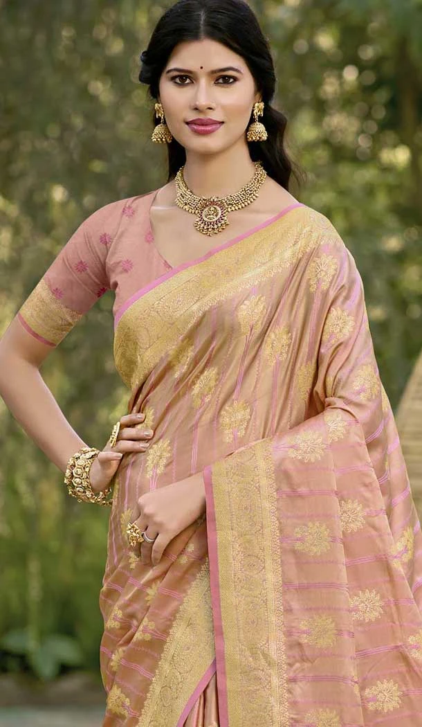 Art Silk Zari Work Designer Party Wear Saree In Pink - 11412200693