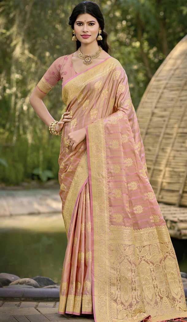 Art Silk Zari Work Designer Party Wear Saree In Pink - 11412200693