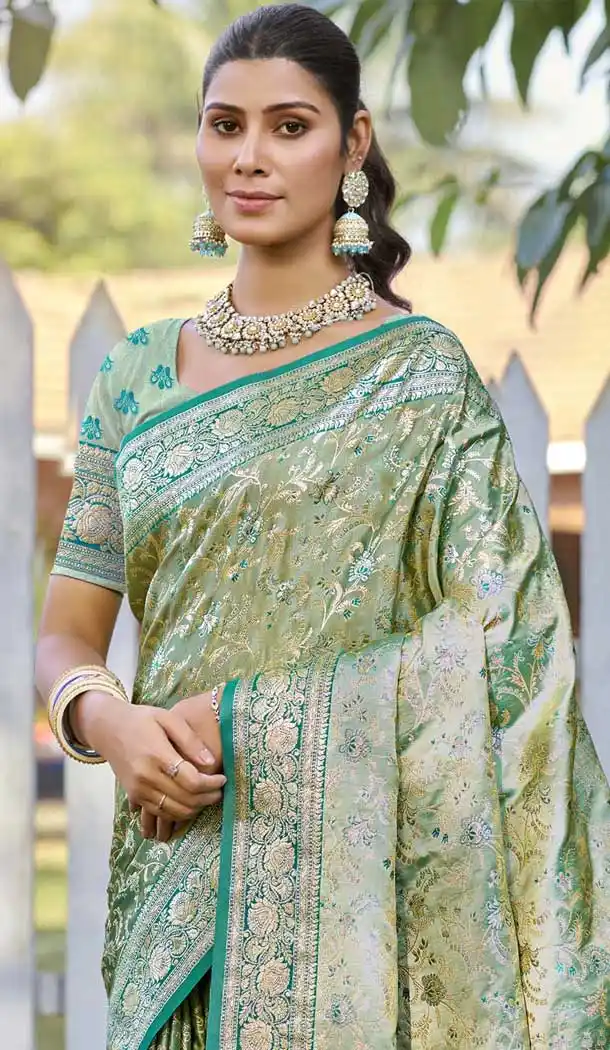 Sea Green Art Silk Weaving Work Party Wear Saree - 11414200702
