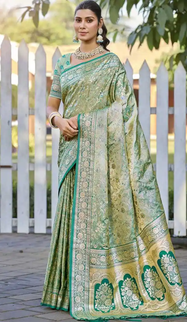 Sea Green Art Silk Weaving Work Party Wear Saree - 11414200702