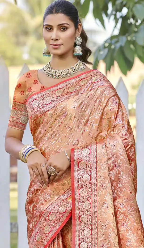Peach Art Silk Weaving Work Party Wear Saree - 11414200703