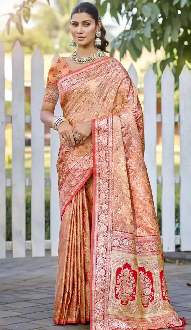 Peach Art Silk Weaving Work Party Wear Saree - 11414200703