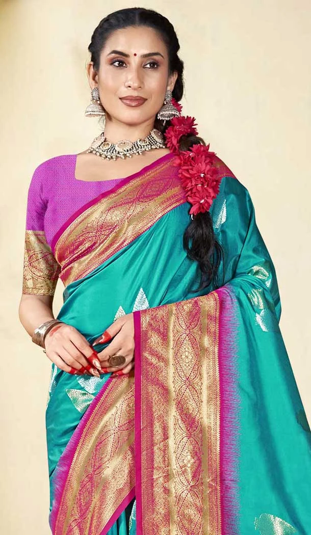 Art Silk Weaving Work Traditional Wear Saree In Firozi Blue - 11425200778