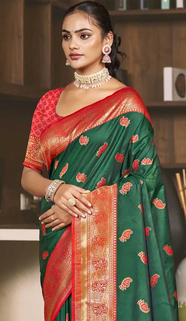 Dark Green Art Silk Zari Work Traditional Wear Saree - 11426200780