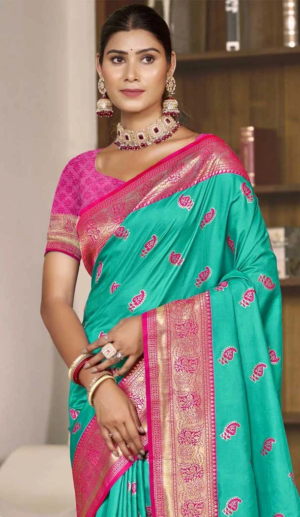 Rama Blue Art Silk Zari Work Traditional Wear Saree - 11426200783