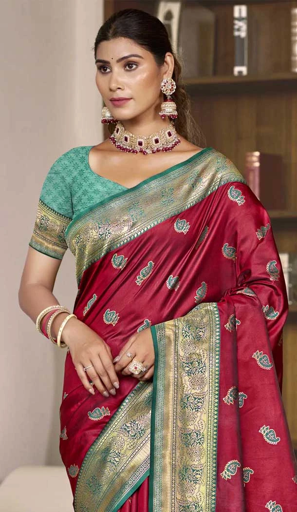 Maroon Art Silk Zari Work Traditional Wear Saree - 11426200784