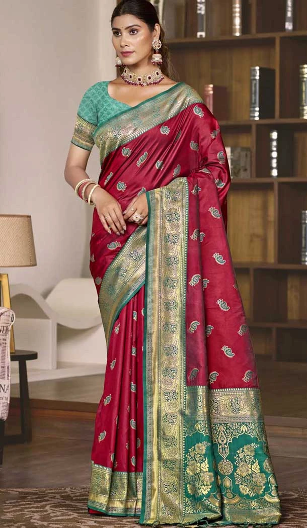 Maroon Art Silk Zari Work Traditional Wear Saree - 11426200784