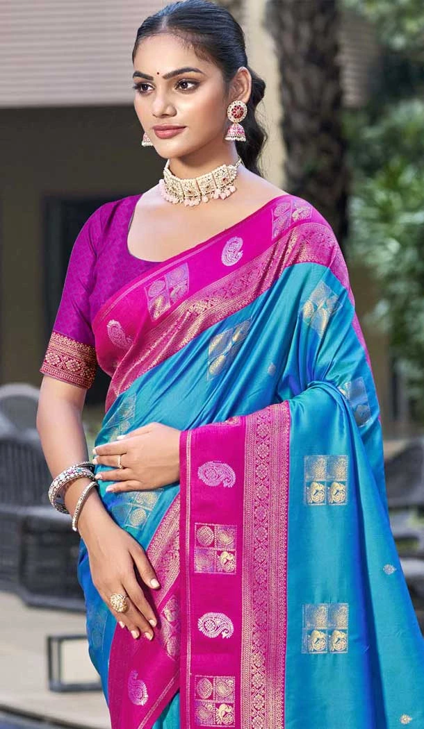 Art Silk Weaving Work Traditional Party Wear Saree In Light Blue - 11427200788