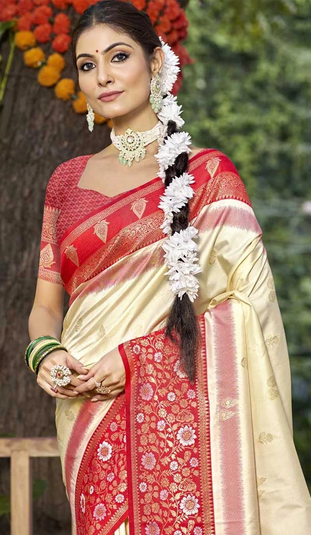 White Art Silk Woven Work Party Wear Plus Size Saree - 11428200796